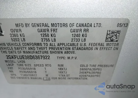 2013 GMC Terrain Slt-1 from USA, damaged, VIN 2GKFLUE38D6367922